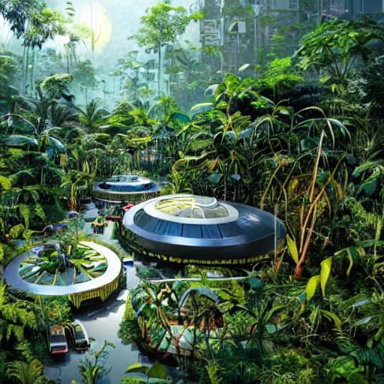 A high tech solarpunk utopia in the Amazon rainforest