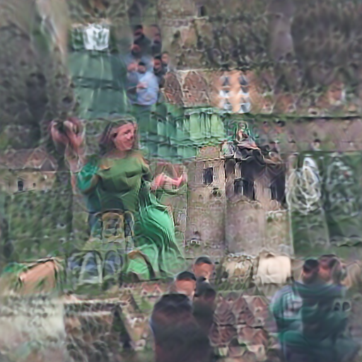 a woman in a green dress dancing in a medieval castle - January 10, 2021 - @MasterScrat