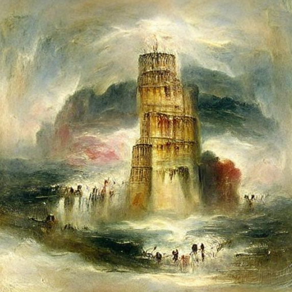 the Tower of Babel by J.M.W. Turner, VQGAN+CLIP, April 2021 - K Crowson, S Biderman et al.