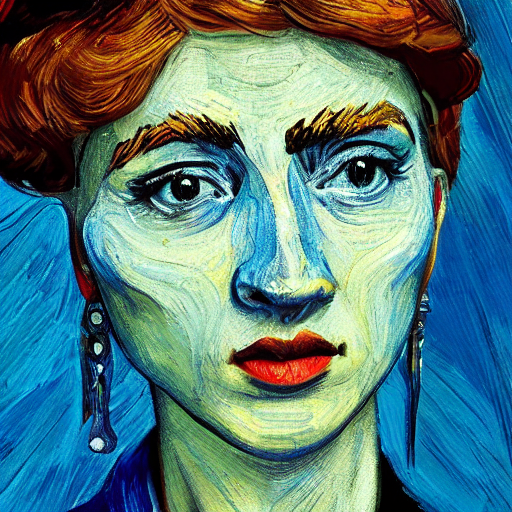 Act as if you are the artist Picasso and you are emulating Vincent Van Gogh and his painting style, painting a portrait of a woman in blue, photorealistic, hyper detailed, Octane Render, 3D, UHD, High Quality, Cinematic Character Render. Insanely Detailed, Stable Diffusion 2.1